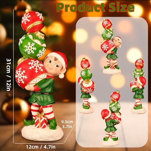 YUETJIN 12" Christmas Elf Figurine with Color-Changing LED Ornaments - Multicolor