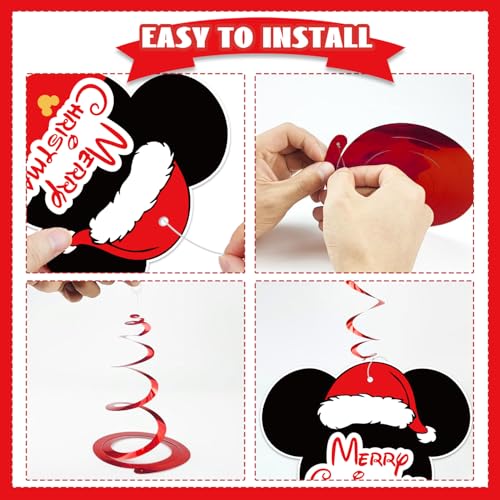 72Pcs Mouse Christmas Party Decorations Hanging Swirls Merry Christmas Ceiling Hanging Decorations Whirls Glitter Foil Ceiling Swirls Streams for Winter Holiday Xmas Decor Supplies