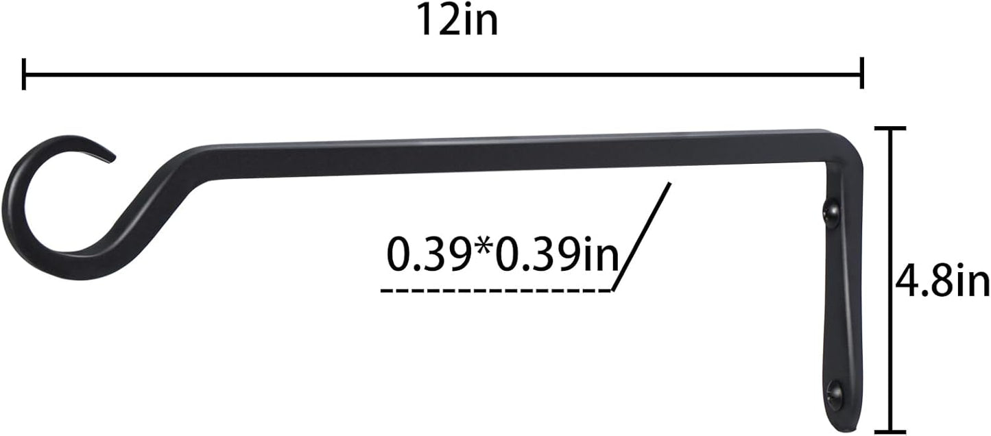 AILIN YELOKIE Premium Forged Wall Hooks - Sturdy 12-Inch Brackets for Plants & Lanterns | Elegant Black Finish