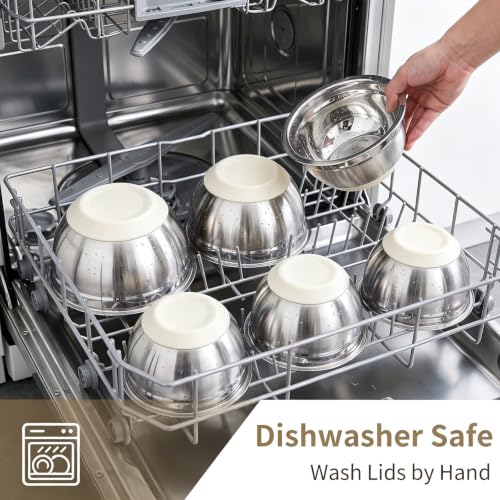 21-Piece Khaki Mixing Bowls Set with Lids, Non-Slip Base & Graters - Nesting Stainless Steel Kitchen Bowls