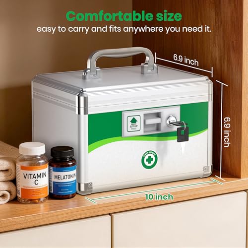 ZORVIDSON Small Aluminum Child-Safe Lock Box 10x6.9x6.9in with Keys - Travel Safe