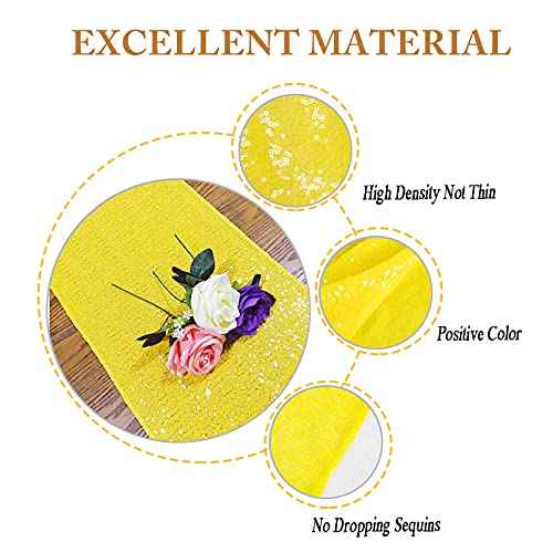 ShinyBeauty Yellow Table Runner 12x108 Inch Sequin Table Runner 108 Inches Long Wedding Party Table Runner Sequins Linen Table Runner for Christmas Halloween Event Decorations