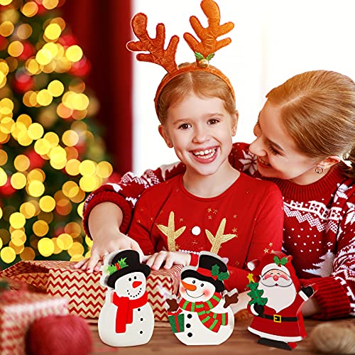 Yookeer 3 Pieces Christmas Table Centerpiece Decor for Tiered Tray Christmas Wooden Snowman Table Signs Santa Xmas Tabletop Centerpiece Decorations for Shelf Display Home Room Desk