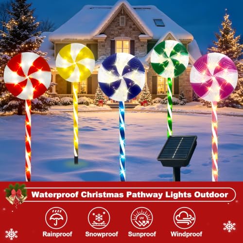 SOLRETHM 23-Inch Lollipop Solar Lights 5-Pack | 8 Modes Warm White Pathway Lawn Decor
