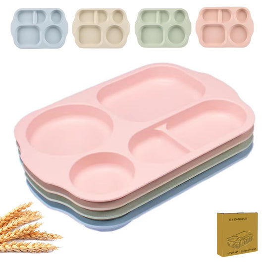 PUPOPIK 12 Inch Divided Plates4 PCS - Reusable Unbreakable Wheat Straw Plates, Dinnerware Lunch Tray Plates Tableware for Kitchen, Picky Eaters, Campers and Portion Control (Blush)