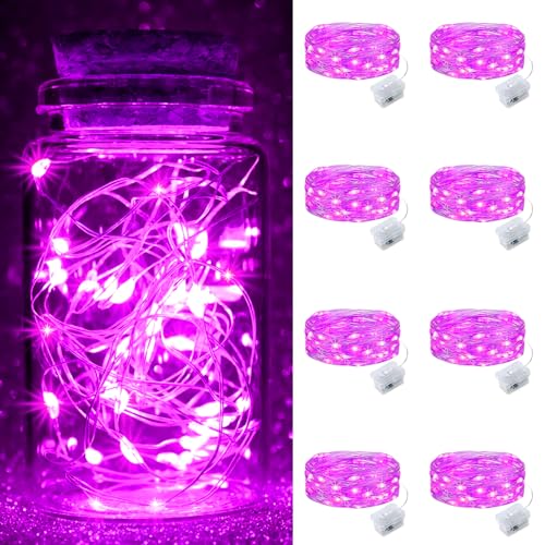 Pozzolanas 8 Pack Pink Fairy String Lights Waterproof 7ft 20 LEDs with 3 Modes for Wedding Holiday Decor