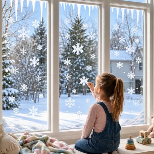 Gatherfun Snowflake Christmas Window Clings – Reusable 8 Sheets 13.78x9.84 inches