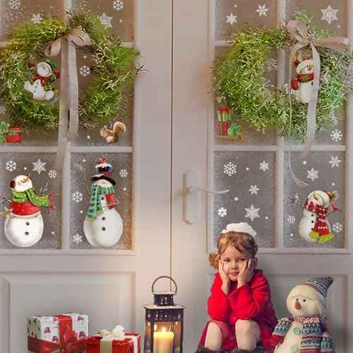 Christmas Snowflake Stickers£¬Snowman Decals£¬Window Stickers for Windows Glass£¬Winter Window Cling£¬Christmas Decorations Holiday,Christmas Window Clings (Snowman)