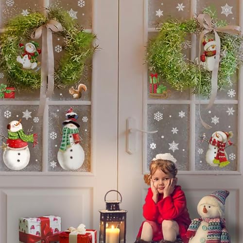 XINMEIXIN Christmas Snowflake & Snowman Window Stickers - Warmth Edition, 90 Pcs