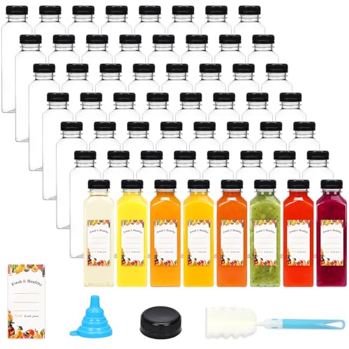 Moretoes 16oz Juice Bottles Pack of 56 with Caps, Labels, Funnel & Brush