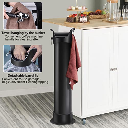 Black Espresso Coffee Knock Box - Commercial Standing Grounds Container with Garbage Bags & Towels