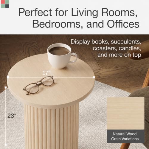 Stead Weathered White Round Fluted Oak Side Table - 17-inch Accent End Table