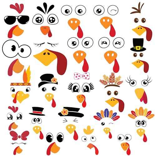 28 Pcs Turkey Face Vinyl Decals Turkey Faces DIY Craft Vinyl Art Stickers, Turkey Face Wall Decals Stickers Halloween Fall Thanksgiving Christmas Glass Window Sticker