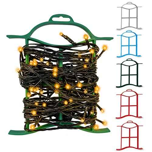 Set of 6 Light & Cord Wind Up Christmas Light Storage, Strong & Hangable, for Organizing Christmas Lights & Electric Cords, Each Holds Up to 98 ft (2 Red 2 Green Grey Blue, 7inch x 8inch)