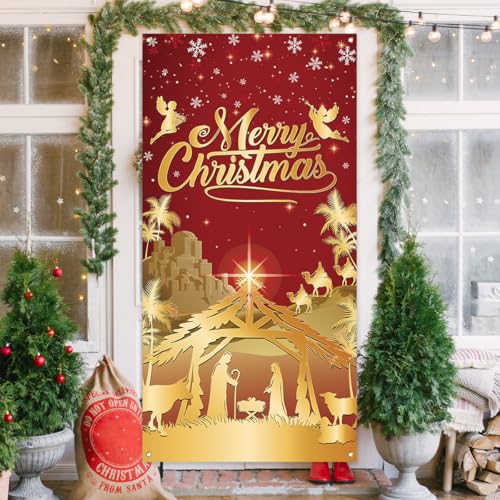 Christmas Nativity Door Cover 71x35 Inch Holiday Decorations for Home