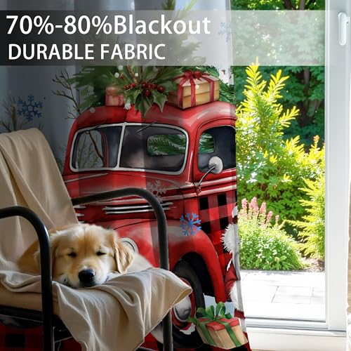 Unibyby Christmas Snowman & Red Truck Blackout Curtains 52"x84" Set 2 Panels, Holiday Window Treatment