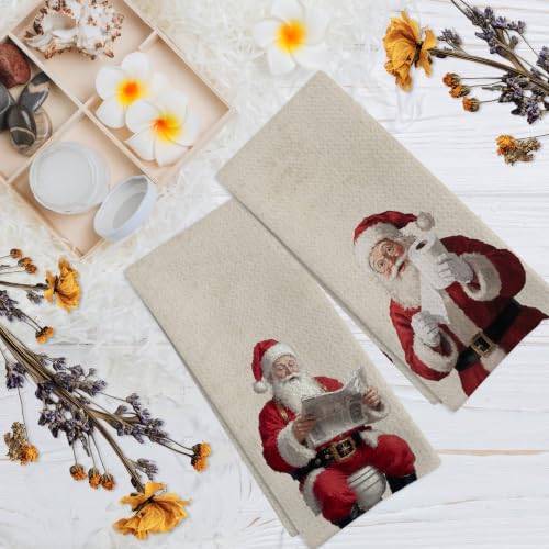 Vintage Christmas Santa Claus Hand Towels Set of 2 for Bathroom & Kitchen - MSJAUENN