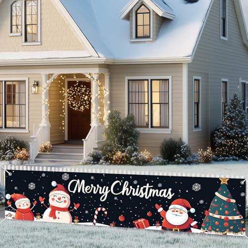 BlissYard Santa Christmas Banner with Snowflakes, 78 x 17 Inches - Festive Holiday Decor - Variation: Santa Christmas Banner#08