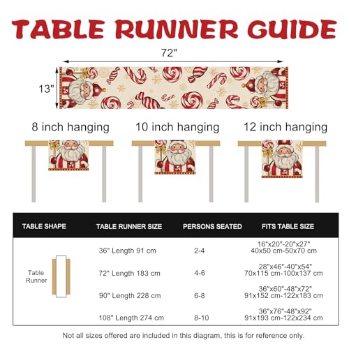 Croar Christmas Peppermint Candy Table Runner 13x72 Inches Santa Holiday Decor