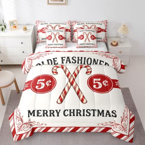 Feelyou Christmas Comforter Set with Sheets - Full Size White, 7 Pieces