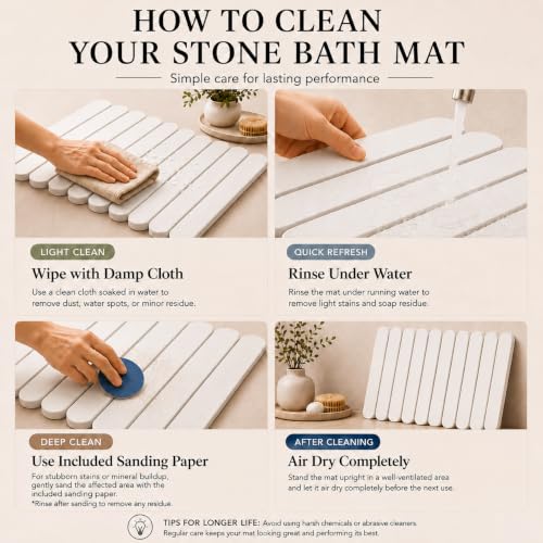 Pebble Nest White Foldable Diatomaceous Earth Bath Mat 30x17 Inches - Quick Dry & Non-Slip