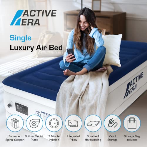 Active Era Twin Air Mattress with Built-in Pump & Raised Pillow - Luxury, Waterproof, Puncture-Resistant, 21"