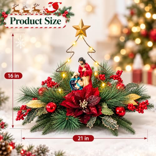 Eksen Nativity LED Christmas Tree Tabletop Centerpiece, Holy Family