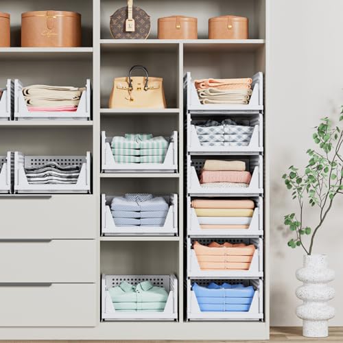 caktraie 4 Pack Stackable Closet Storage Basket - Bins