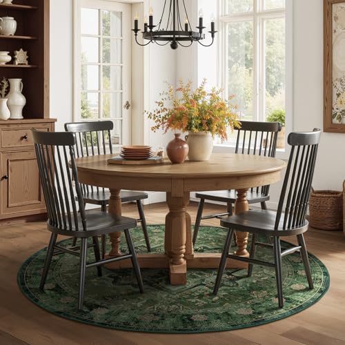 Green Medallion 6ft Round Rug - Washable Non-Slip Low Pile Carpet for Living Room & Bedroom - Jainmy