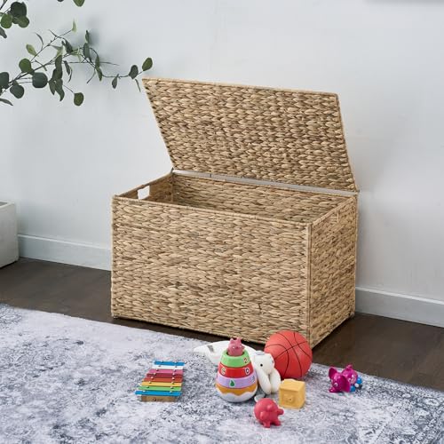 Water Hyacinth Storage Basket with Lid 105L Natural 26x15.7x15.7 Inches