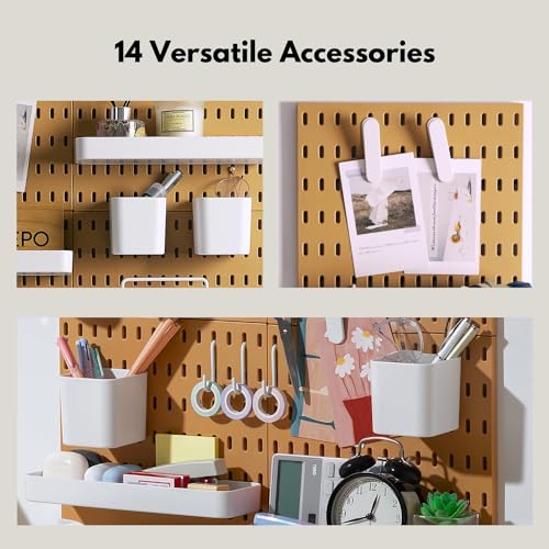 Keepo Modular Peg Board Wall Organizer - 22x22 Inch Tan Plastic Panel System for Home Office Craft & Gaming Storage