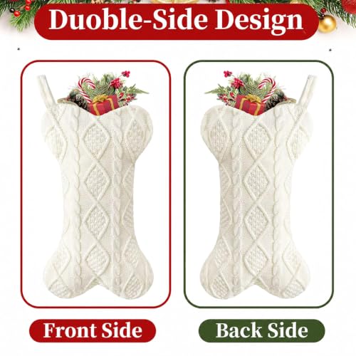 Dog Christmas Stocking, Knit White Stocking for Dogs, Bone Shape