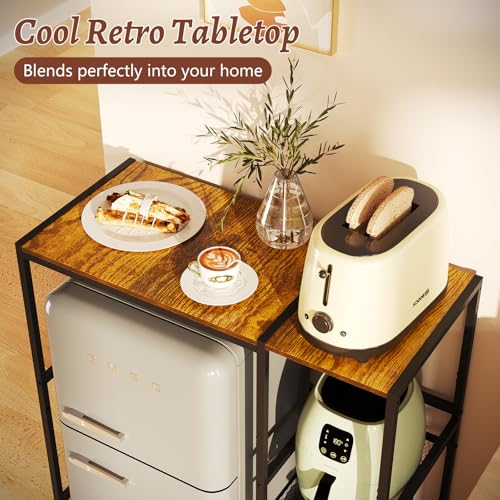 Mini Fridge Stand with Storage Shelves - Reversible Kitchen Organizer, 34x15.7x36.3 Inches, Brown