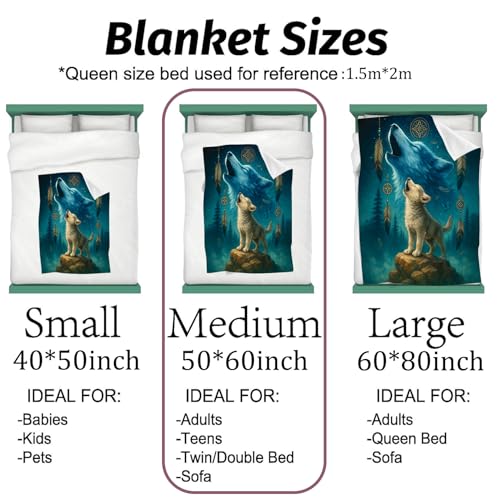 VNLVNL 80x60 Inch Howling Wolf Blanket - Lightweight Flannel Throw for Couch, Bed & Office Decor