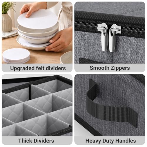 MISSLO Grey 3-Piece Large Capacity China Dish Storage Containers - Protective Kitchen Packing & Moving Boxes