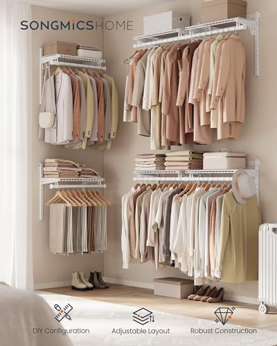 SONGMICS HOME 3-Tier Closet System Insert Organizer for 4-8 ft Wardrobes