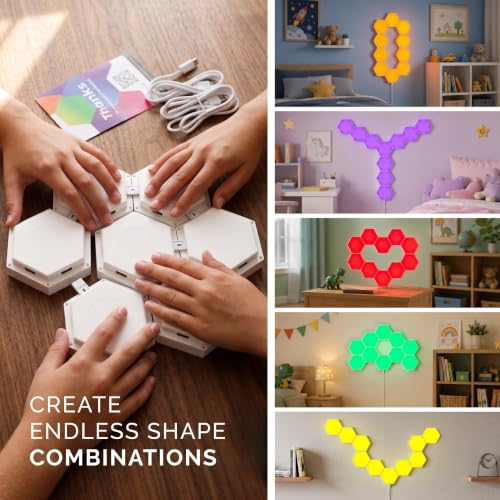 Emberela HEXlights Sensory Lights 10-Pack - Interactive Touch Hexagon LED Lamps for Kids & Therapy