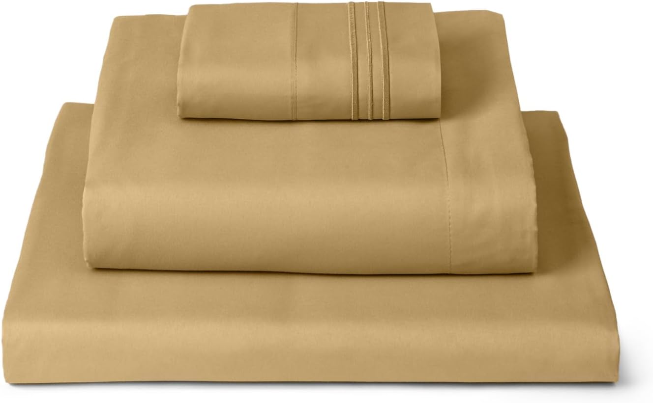 Mellanni Twin XL Sheets Set - 3 PC Hotel Luxury Bedding | Extra Soft, Cooling, Wrinkle-Resistant (Gold)