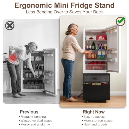 MAJALiS Mini Fridge Riser Stand Table with Storage & Power Outlet, Black