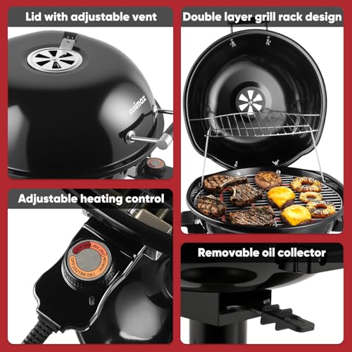 Electric Grill - Indoor & Outdoor Portable BBQ with Adjustable Heat, 1600W - Black