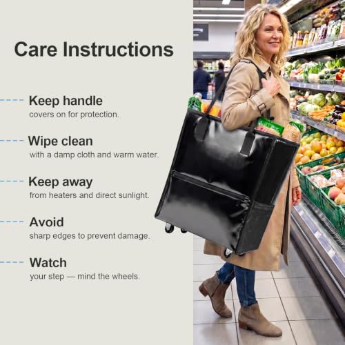 Black 18-Gallon Rolling Grocery Tote Bag with 4 Wheels & Handles