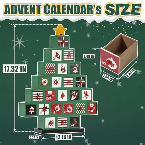 Wooden Advent Calendar with 24 Reusable Drawers Christmas Tree Decor