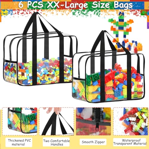 XXL Toy Storage Bags with Labels - Reusable Clear Organizer, Black