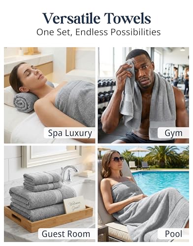 Space Grey 16-Piece Cotton Bath Towel Set - Soft Absorbent & Quick Dry
