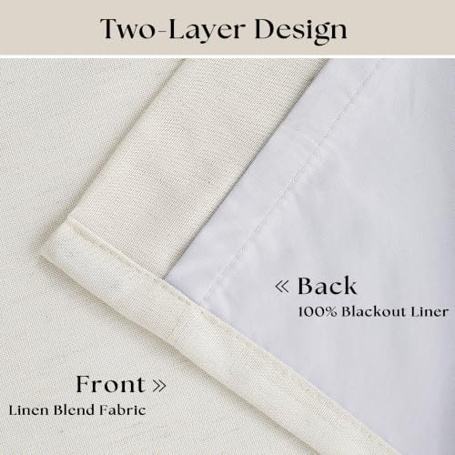 Natural Linen 90 Inch Blackout Curtains - Pack of 2, Pinch Pleated, Cream