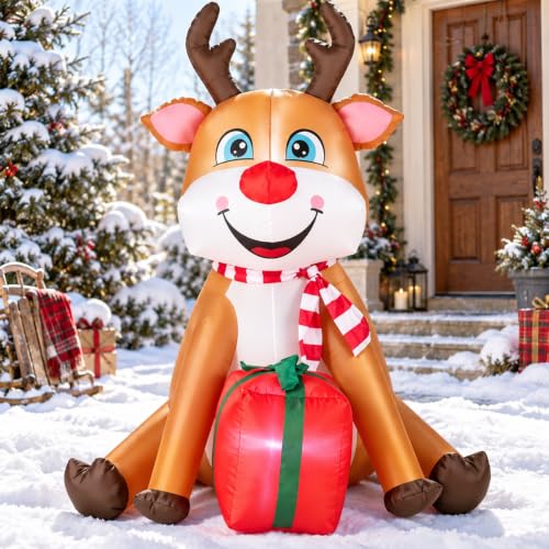 EaseSky 5.2 ft Sitting Deer Christmas Inflatable with Gift, Indoor/Outdoor