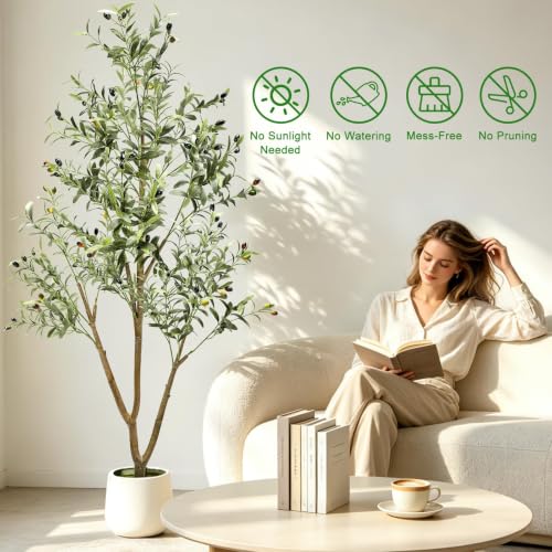 6FT Artificial Olive Tree with Lights & Planter, Realistic Faux Plant