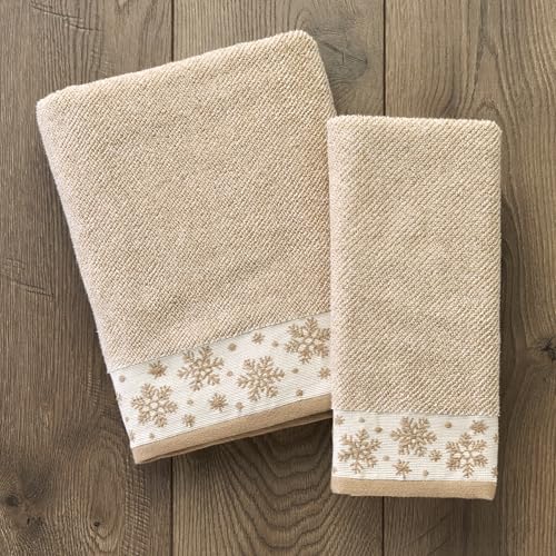 SKL Home Christmas Winter Heather Snowflake Hand Towel Set 2pc Tan