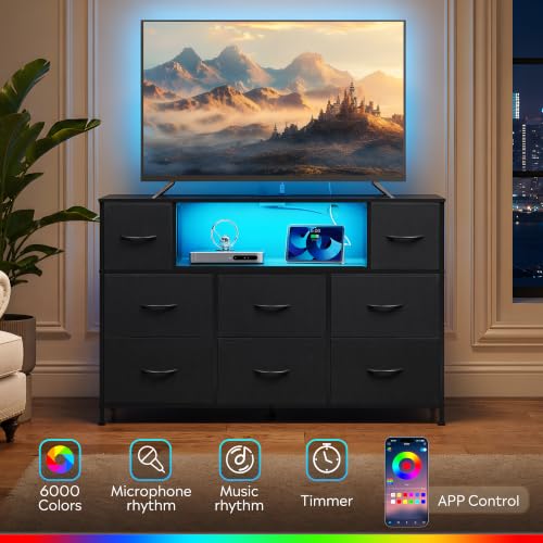 Black LED TV Stand for 55 Inch TVs with 8 Drawers & RGB Ambient Lighting