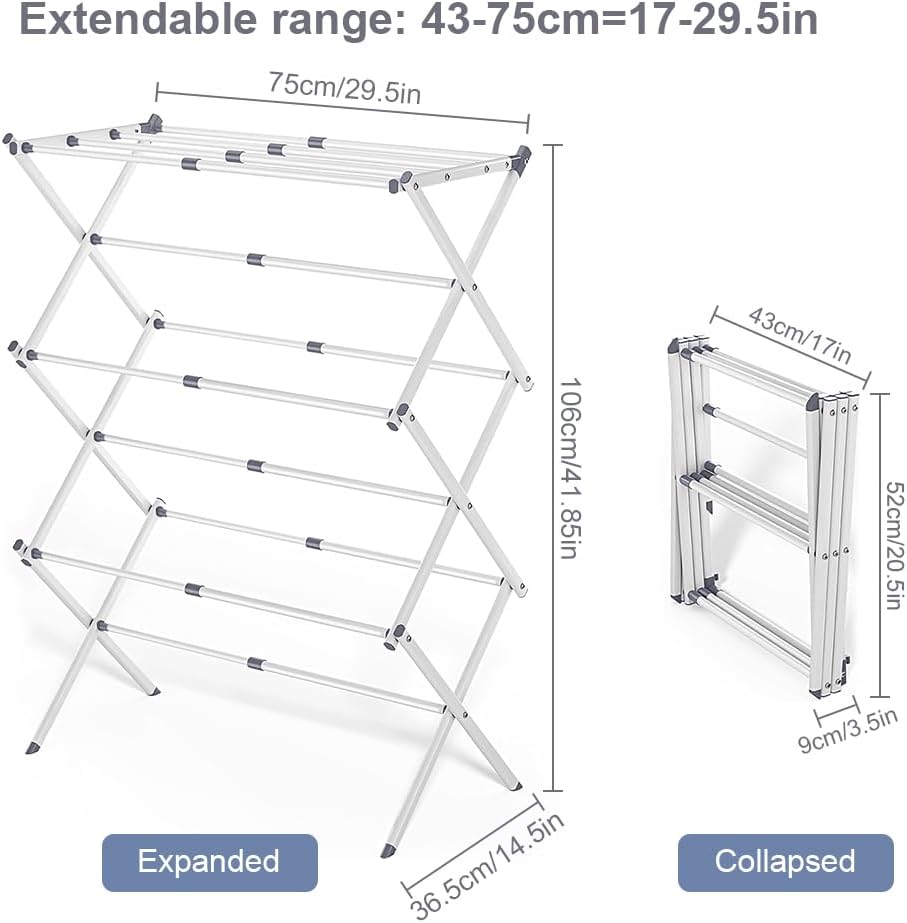 Skiennix Foldable Clothes Drying Rack - Portable Indoor Laundry Solution with 4 Hangers | 41"x29"x14", White